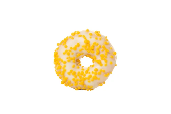 Png Weißer Donut Mit Gelben Streuungen Auf Weißem Hintergrund — Stockfoto