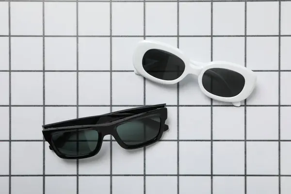 Pair Sunglasses Checkered Black White Background — Stock Photo, Image