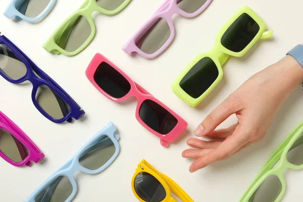 Pile Sunglasses Hand White Background — Stock Photo, Image