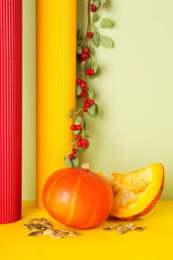 Sonbahar sezonu için yemek malzemeleri - kabak çekirdeği, balkabağı