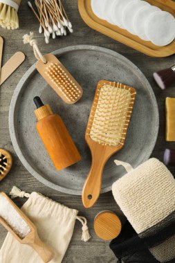 Kişisel bakım konsepti, kişisel bakım için bambu aksesuarlar.