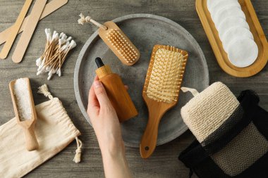 Kişisel bakım konsepti, kişisel bakım için bambu aksesuarlar.