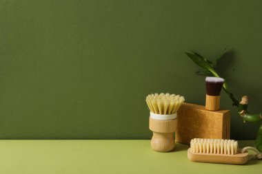 Kişisel bakım konsepti, kişisel bakım için bambu aksesuarlar.