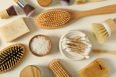 Kişisel bakım konsepti, kişisel bakım için bambu aksesuarlar.