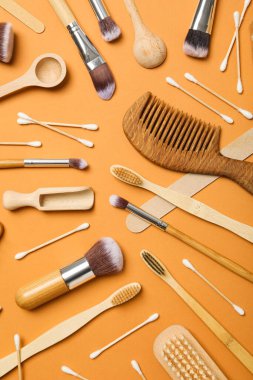 Kişisel bakım konsepti, kişisel bakım için bambu aksesuarlar.