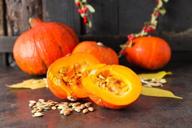 Sonbahar sezonu için yemek malzemeleri - kabak çekirdeği, balkabağı