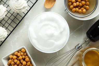 Aquafaba, vejetaryen yemek ve yemek kavramı.