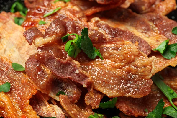 Smaklig Frukost Och Läckert Kött Mat Koncept Stekt Bacon — Stockfoto