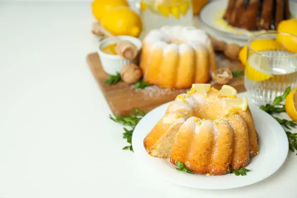 Sabroso Concepto Comida Para Hornear Delicioso Pastel Limón —  Fotos de Stock