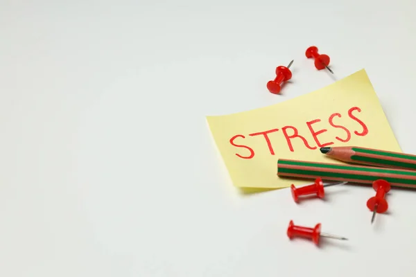 Paper Word Stress Broken Pencil White Background Space Text — Stock Photo, Image