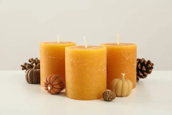 Orange Candles Cones White Background — Stock Photo, Image