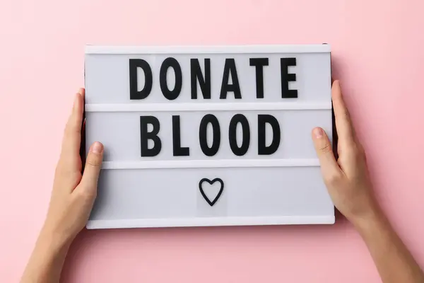 Donate Blood Plakat Auf Rosa Hintergrund Blutspende — Stockfoto
