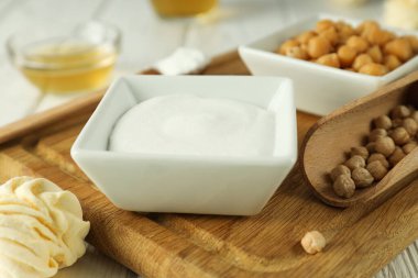 Aquafaba, vejetaryen yemek ve yemek kavramı.