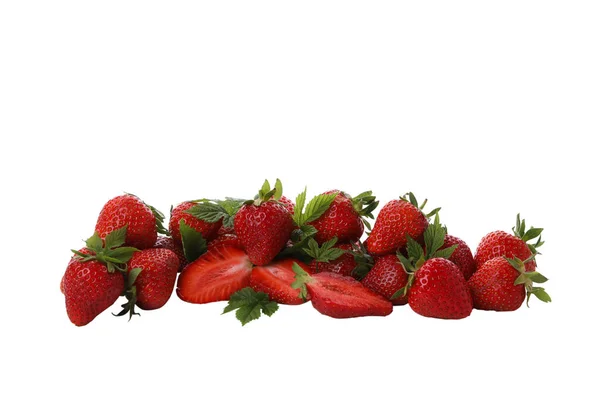 Png Erdbeeren Mit Blättern Isoliert Auf Weißem Hintergrund — Stockfoto