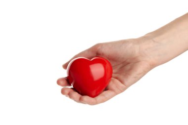 PNG, kırmızı kalp elinde. Kan bağışı, beyaz arka planda izole edilmiş.