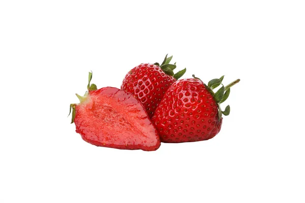 Png Strawberries Leaves Isolated White Background — Stock Photo, Image