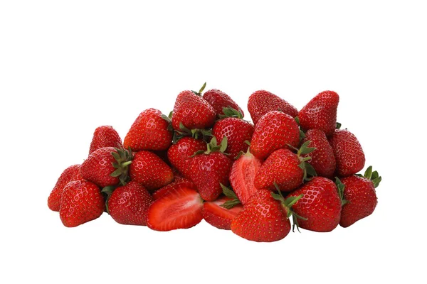 Png Aardbeien Met Bladeren Geïsoleerd Witte Achtergrond — Stockfoto