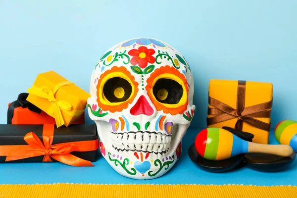 Раскрашенный Человеческий Череп День Мертвых Мексике — стоковое фото