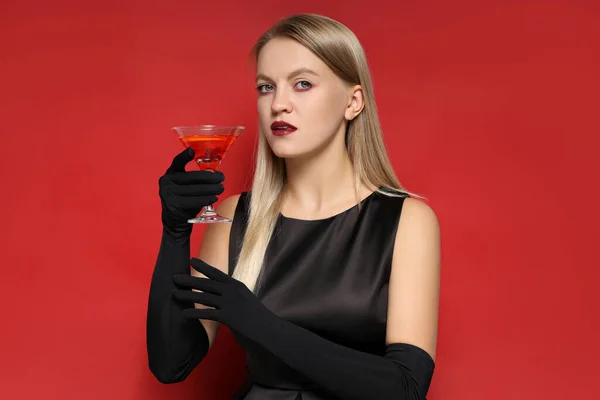 Une Fille Une Fête Dans Style Halloween Avec Cocktail Dans — Photo