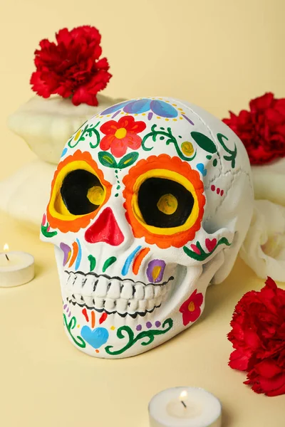 Namalowana Czaszka Meksykański Dzień Zmarłych — Zdjęcie stockowe