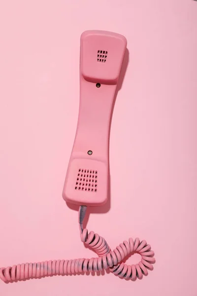 Vintage Pink Phone Pink Background Top View — Stock Photo, Image