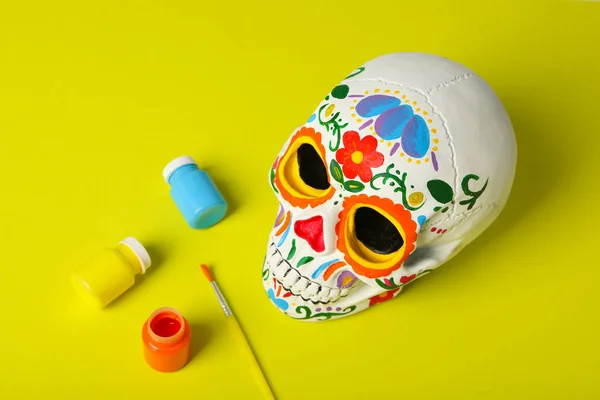 Раскрашенный Человеческий Череп День Мертвых Мексике — стоковое фото