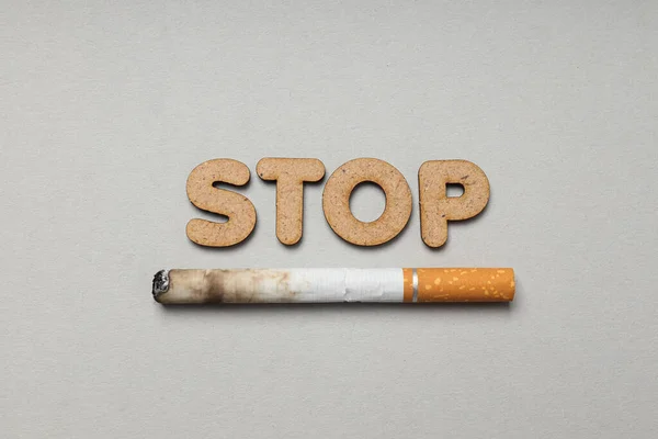 Smoking Addiction Concept Word Stop Top View — Stock Photo, Image