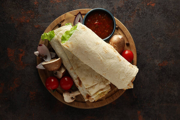 Tasty fast or homemade food concept - delicious shawarma