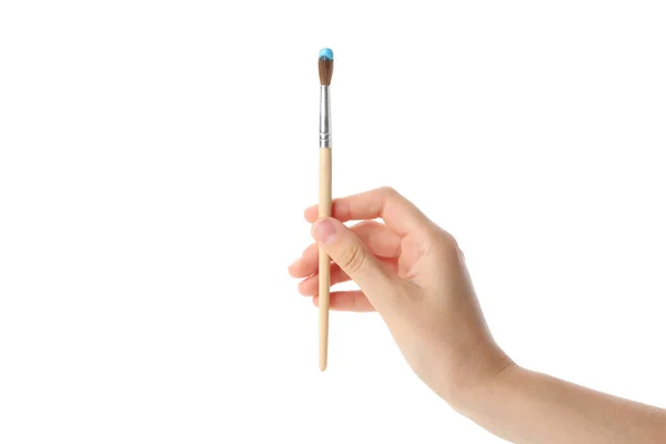 Png Pincel Con Pintura Azul Mano Aislado Sobre Fondo Blanco — Foto de Stock
