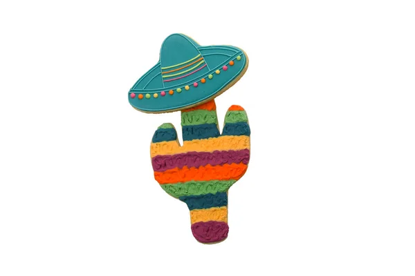 Png Mexický Kaktus Sombrero Izolované Bílém Pozadí — Stock fotografie