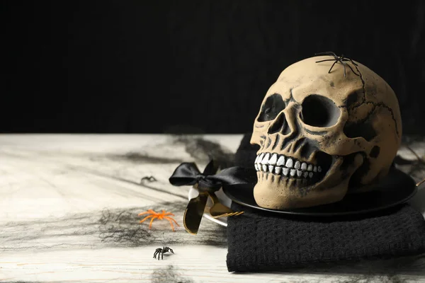 Mesa Halloween Cráneo Tazón Negro — Foto de Stock