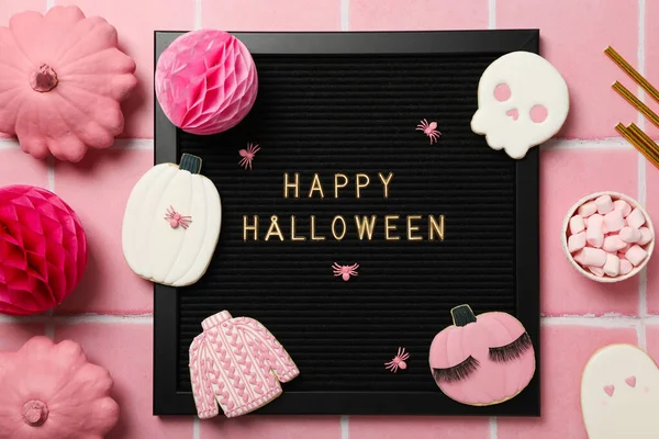 Svart Semesterkort Med Cookies För Halloween — Stockfoto