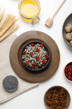 Concept of Orthodox Christmas food, Kutya, top view