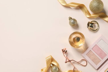 Kozmetik, kış kozmetik ürünleri kavramı, metin için alan