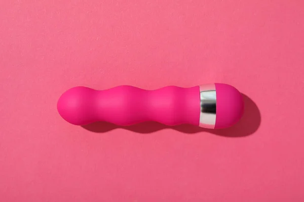 Roze Siliconen Vibrator Een Roze Achtergrond — Stockfoto