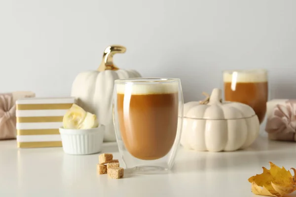 Pumpkin coffee, concept of autumn season drink