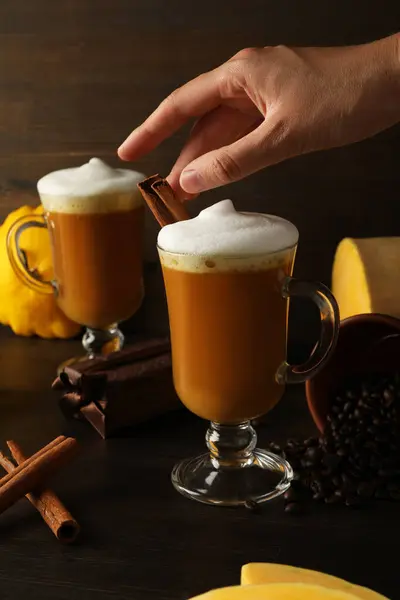 Pumpkin coffee, concept of autumn season drink