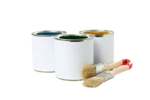 Png 塗料とブラシが白い背景で隔離された缶 — ストック写真