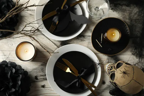 Helloween Table Setting Helloween Holiday Concept — Stock Photo, Image