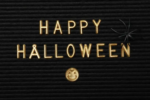 Happy Halloween Tekst Zwarte Textuur Achtergrond Close — Stockfoto