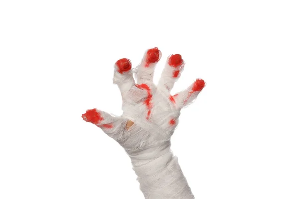 Png Mão Bandagem Branca Com Sangue Isolado Sobre Fundo Branco — Fotografia de Stock