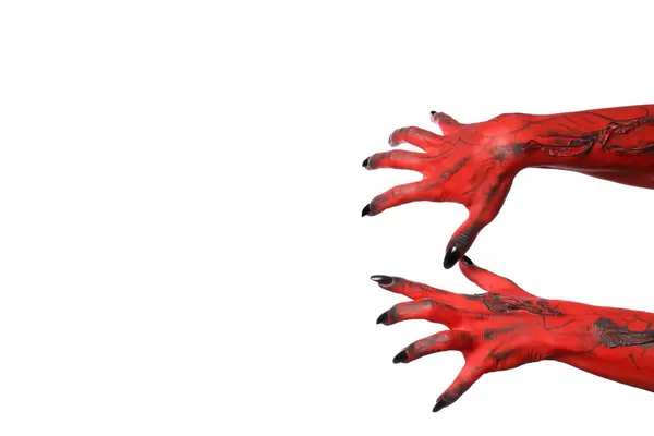 Png 白い背景に隔離された黒い釘が付いている赤い女性の手 — ストック写真