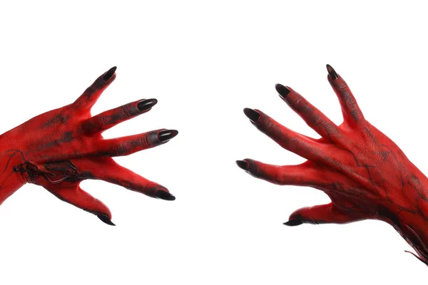 Png 白い背景に隔離された黒い釘が付いている赤い女性の手 — ストック写真