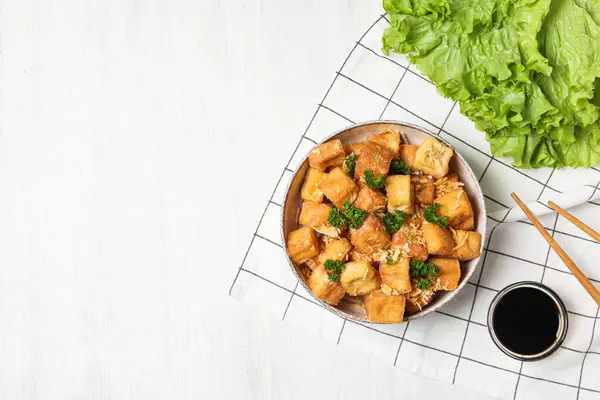 油炸豆腐 美味可口的油炸食品 美味的食物 — 图库照片