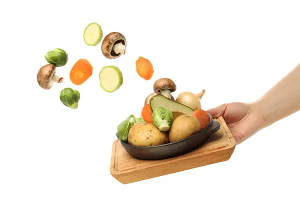 Png Matlagning Pan Med Ingredienser Isolerad Vit Bakgrund — Stockfoto