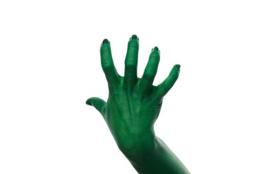 Beyaz arka planda PNG yeşil zombi elleri izole.