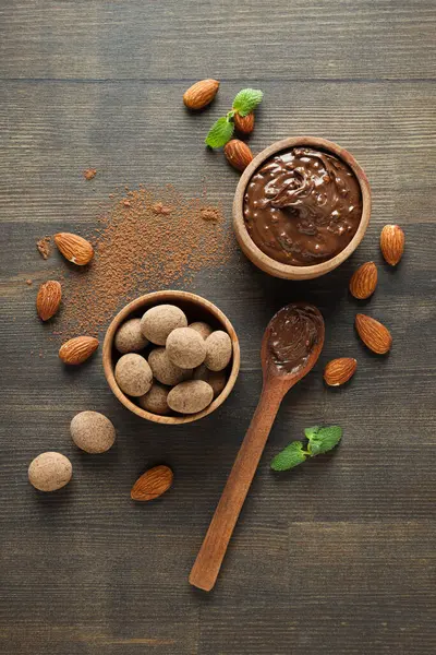 Tasty and sweet food - almonds in chocolate