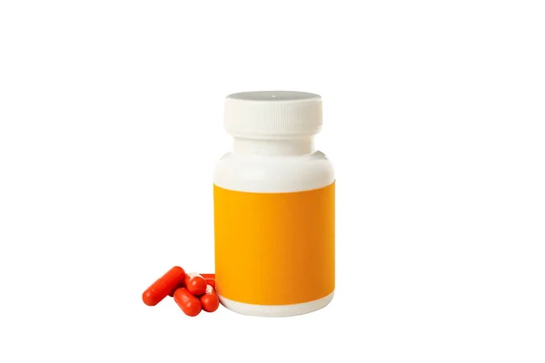 Png Vaso Plastica Con Pillole Isolato Sfondo Bianco — Foto Stock