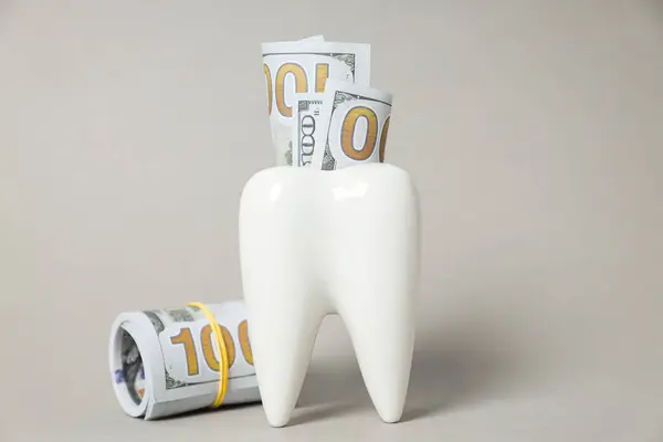 Декоративний Зуб Гроші Сірому Фоні — стокове фото