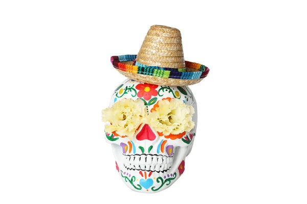 メキシコの死者の日のためのPng 塗装された頭蓋骨 白い背景で孤立 — ストック写真